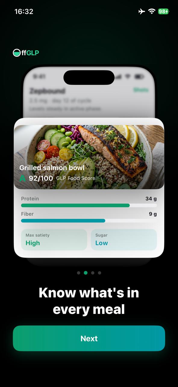 GLPme GLP Food Score for a grilled salmon bowl meal photo